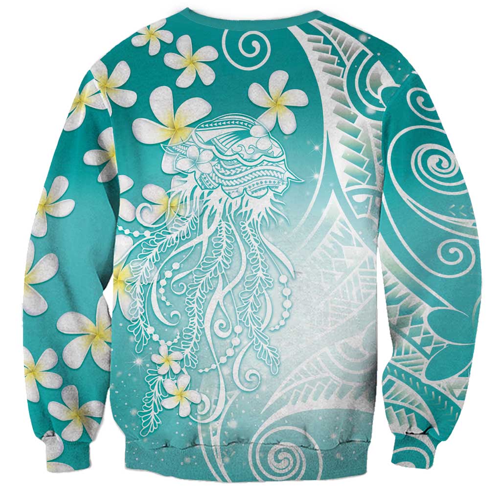 Polynesian Jellyfish Sweatshirt With Plumeria Teal LT05 - Polynesian Pride