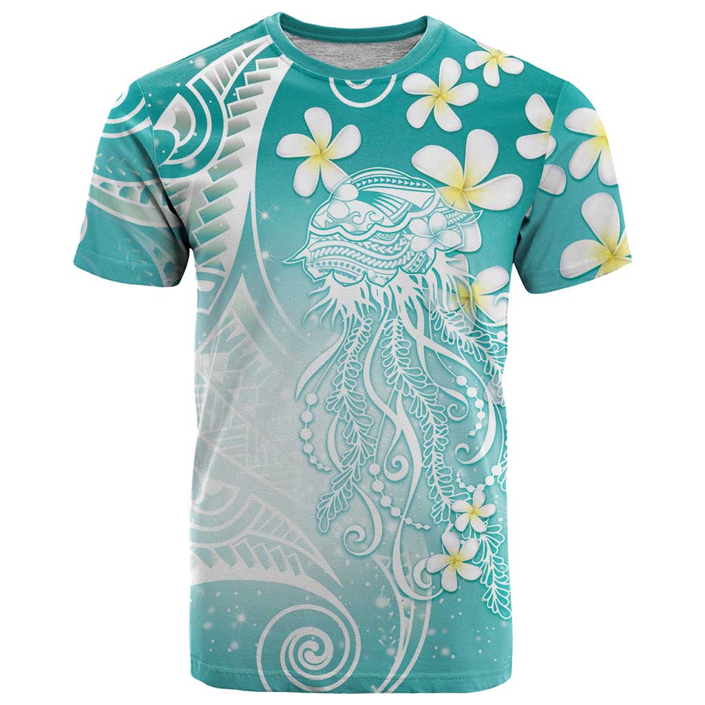 Polynesian Jellyfish T Shirt With Plumeria Teal LT05 Teal - Polynesian Pride
