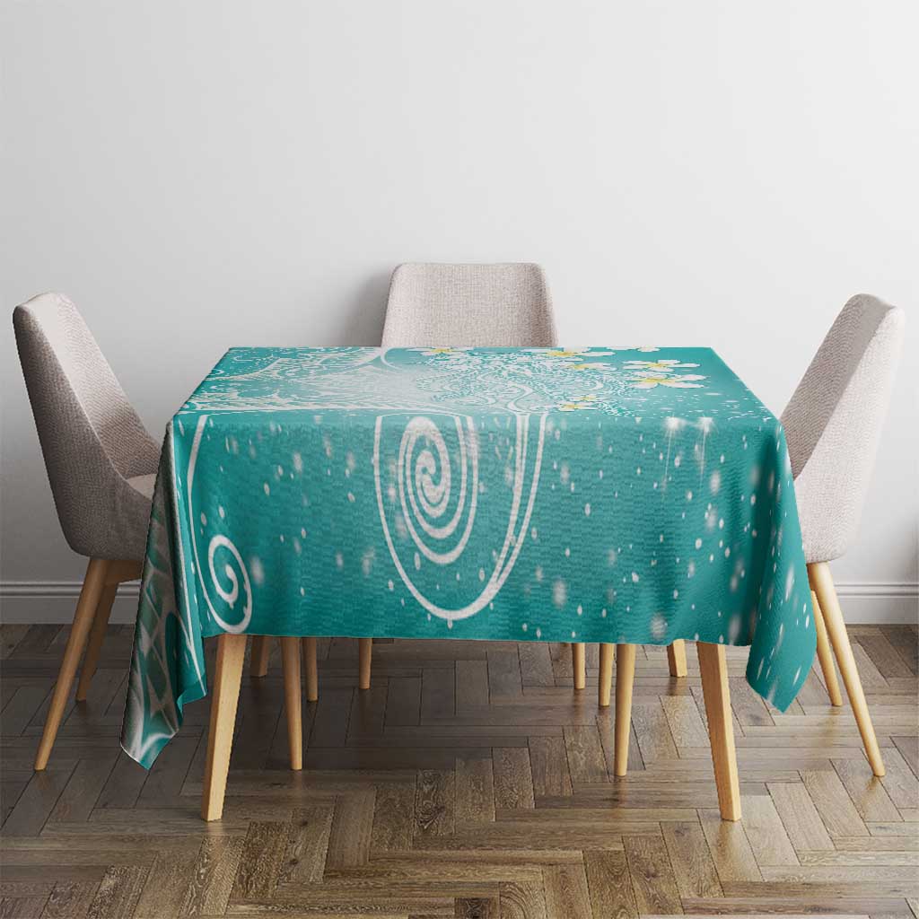 Polynesian Jellyfish Tablecloth With Plumeria Teal LT05 - Polynesian Pride