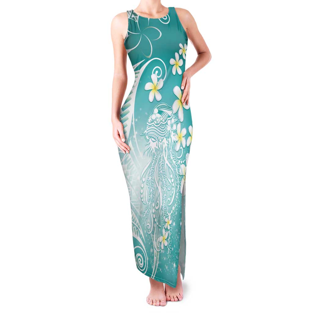 Polynesian Jellyfish Tank Maxi Dress With Plumeria Teal LT05 Women Teal - Polynesian Pride