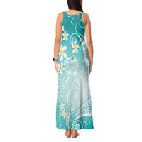 Polynesian Jellyfish Tank Maxi Dress With Plumeria Teal LT05 - Polynesian Pride