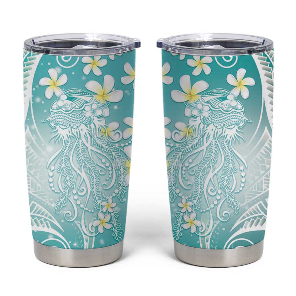 Polynesian Jellyfish Tumbler Cup With Plumeria Teal LT05 Teal - Polynesian Pride