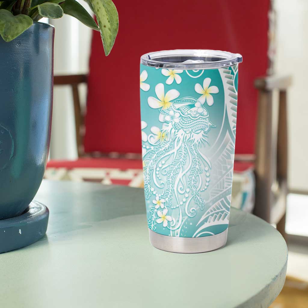 Polynesian Jellyfish Tumbler Cup With Plumeria Teal LT05 - Polynesian Pride