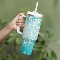 Polynesian Jellyfish Tumbler With Handle With Plumeria Teal LT05 - Polynesian Pride