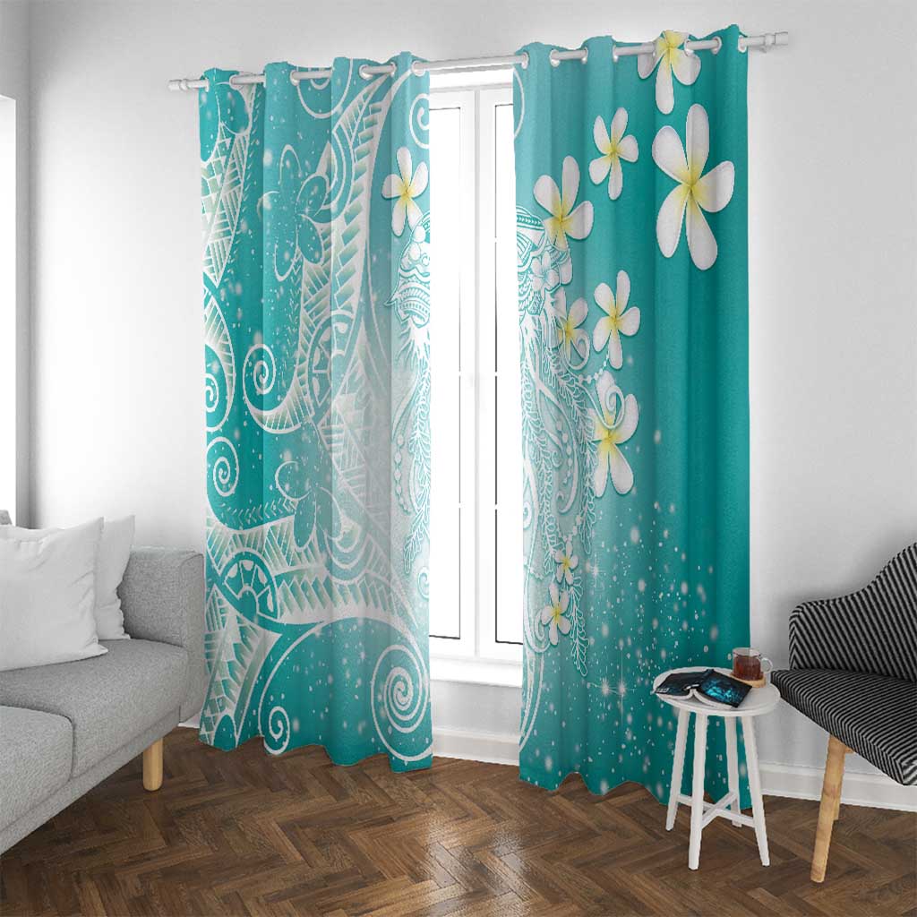 Polynesian Jellyfish Window Curtain With Plumeria Teal LT05 With Grommets Teal - Polynesian Pride
