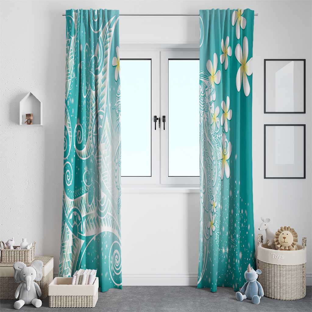 Polynesian Jellyfish Window Curtain With Plumeria Teal LT05 - Polynesian Pride