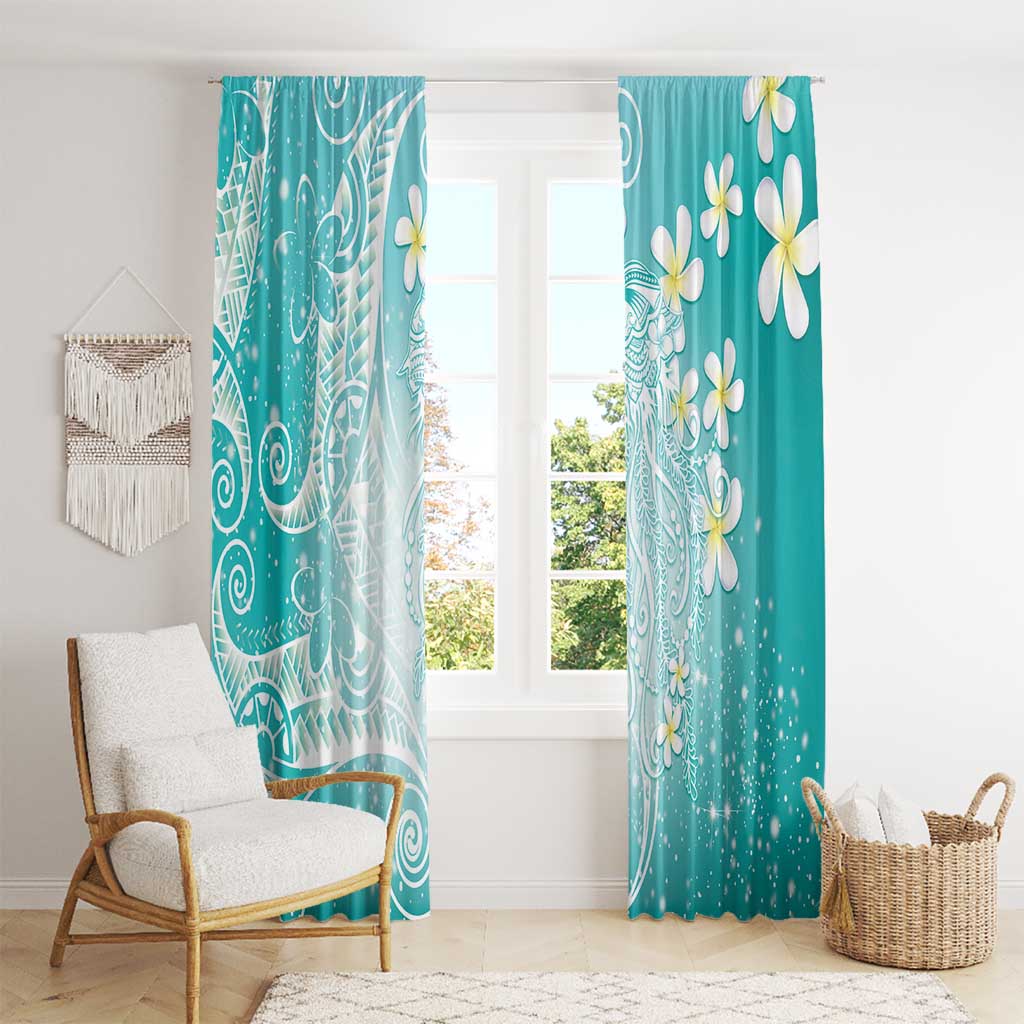 Polynesian Jellyfish Window Curtain With Plumeria Teal LT05 - Polynesian Pride