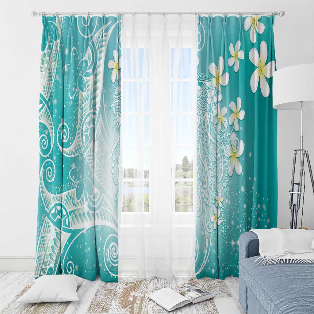 Polynesian Jellyfish Window Curtain With Plumeria Teal LT05 - Polynesian Pride