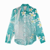 Polynesian Jellyfish Women Casual Shirt With Plumeria Teal LT05 - Polynesian Pride