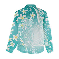 Polynesian Jellyfish Women Casual Shirt With Plumeria Teal LT05 - Polynesian Pride