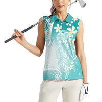 Polynesian Jellyfish Women Sleeveless Polo Shirt With Plumeria Teal LT05 - Polynesian Pride