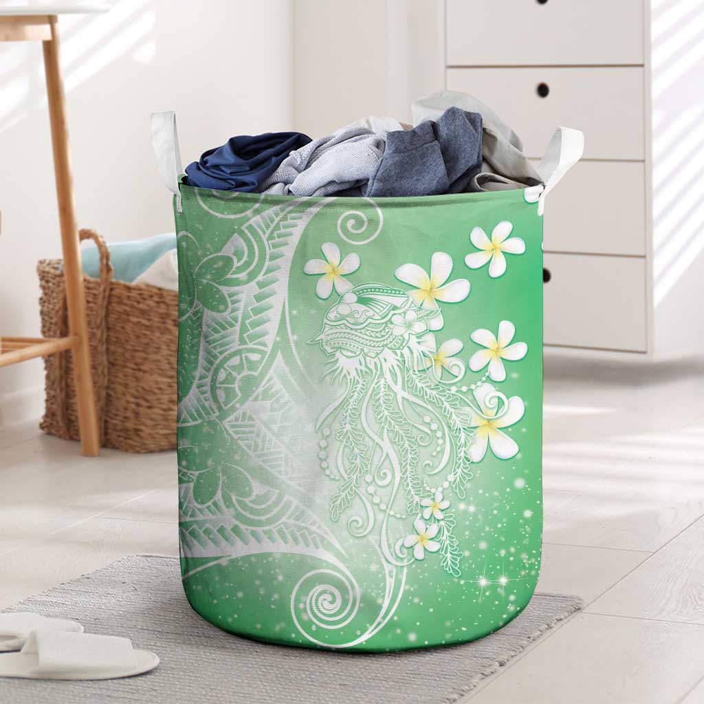 Polynesian Jellyfish Laundry Basket With Plumeria Green LT05 Green - Polynesian Pride