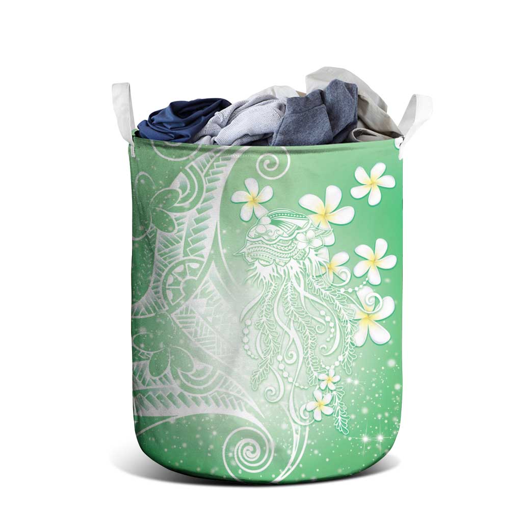 Polynesian Jellyfish Laundry Basket With Plumeria Green LT05 - Polynesian Pride