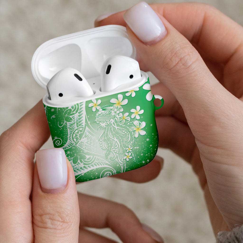 Polynesian Jellyfish AirPods Case With Plumeria Green LT05 - Polynesian Pride