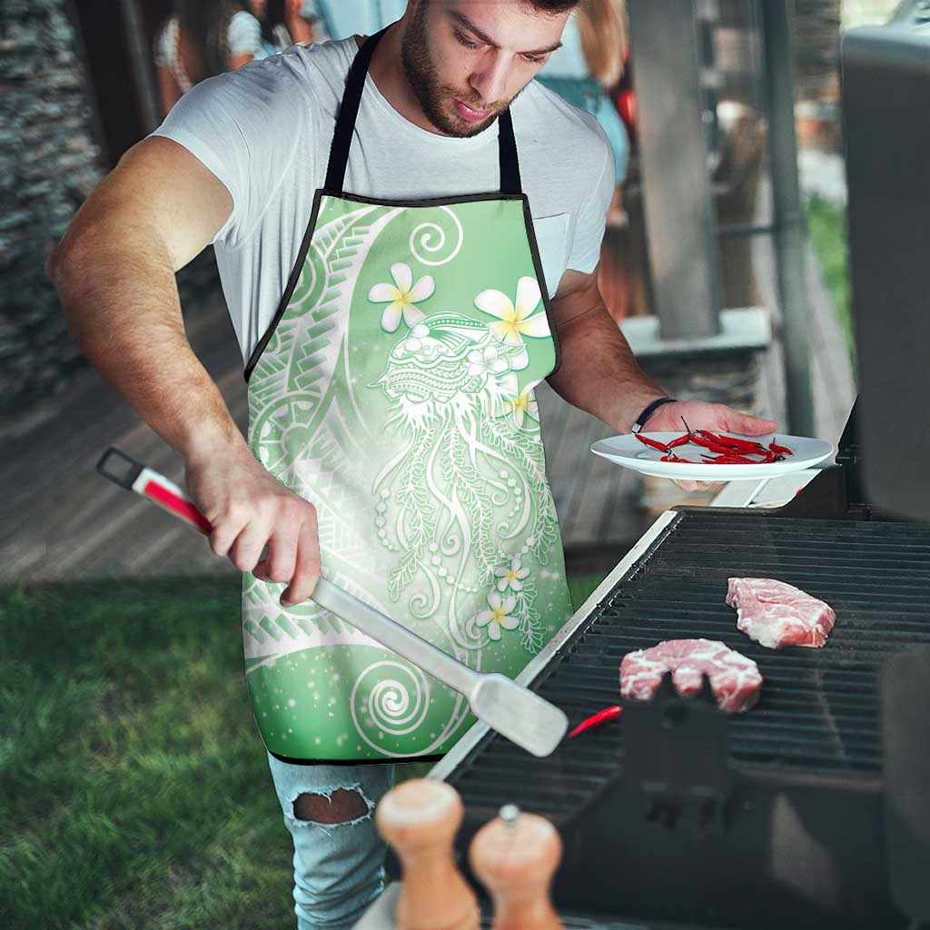 Polynesian Jellyfish Apron With Plumeria Green
