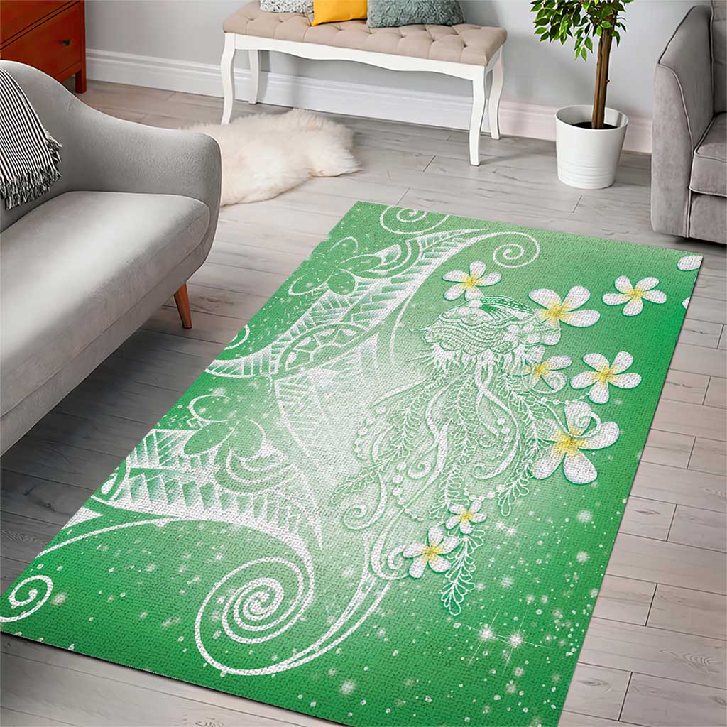 Polynesian Jellyfish Area Rug With Plumeria Green LT05 - Polynesian Pride