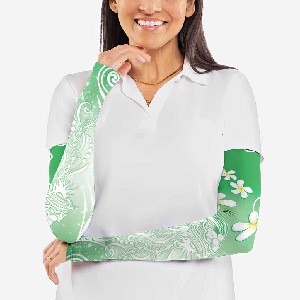 Polynesian Jellyfish Arm Sleeves With Plumeria Green LT05 - Polynesian Pride