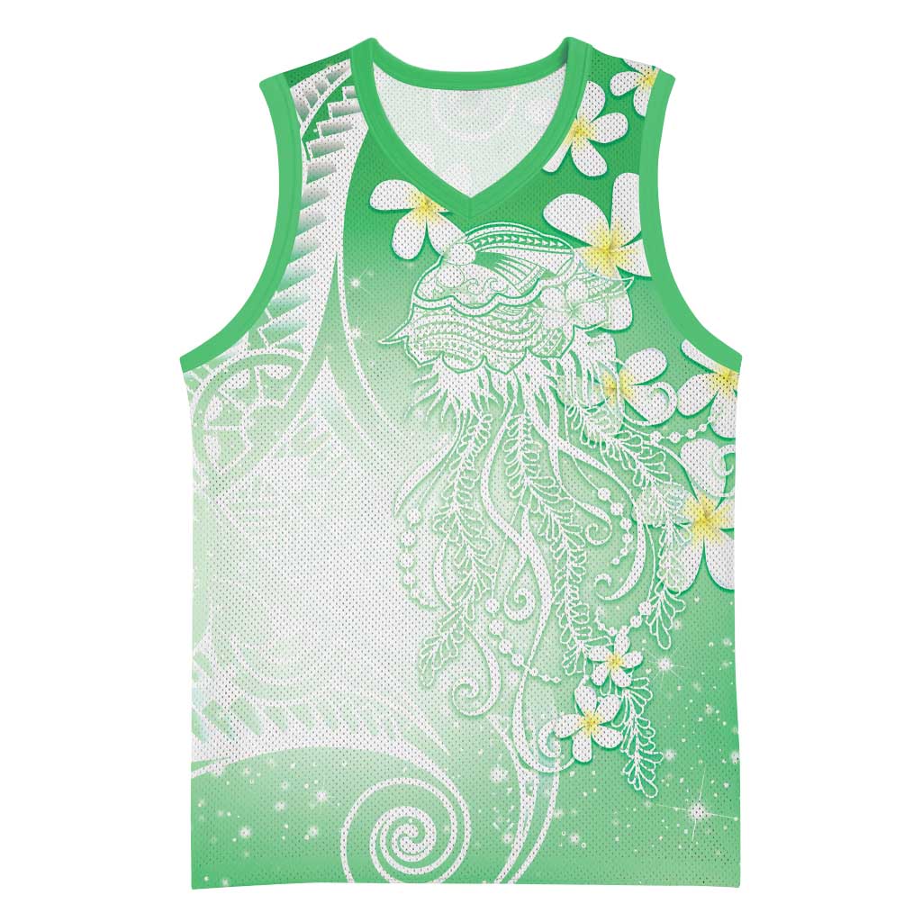 Polynesian Jellyfish Basketball Jersey With Plumeria Green LT05 Unisex Green - Polynesian Pride