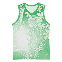 Polynesian Jellyfish Basketball Jersey With Plumeria Green LT05 Unisex Green - Polynesian Pride