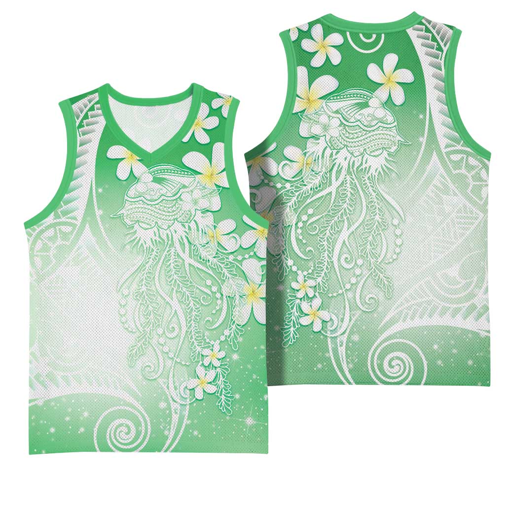 Polynesian Jellyfish Basketball Jersey With Plumeria Green LT05 - Polynesian Pride