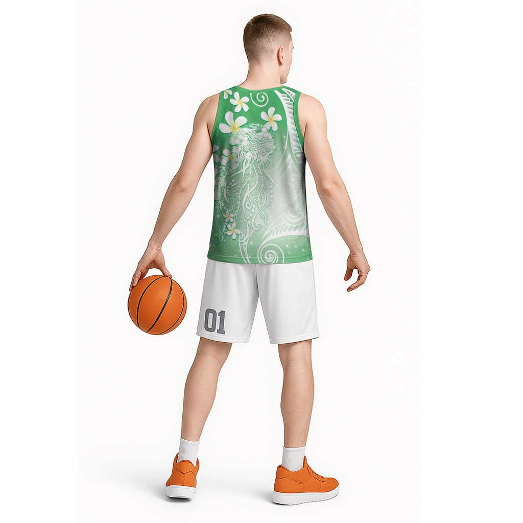 Polynesian Jellyfish Basketball Jersey With Plumeria Green LT05 - Polynesian Pride