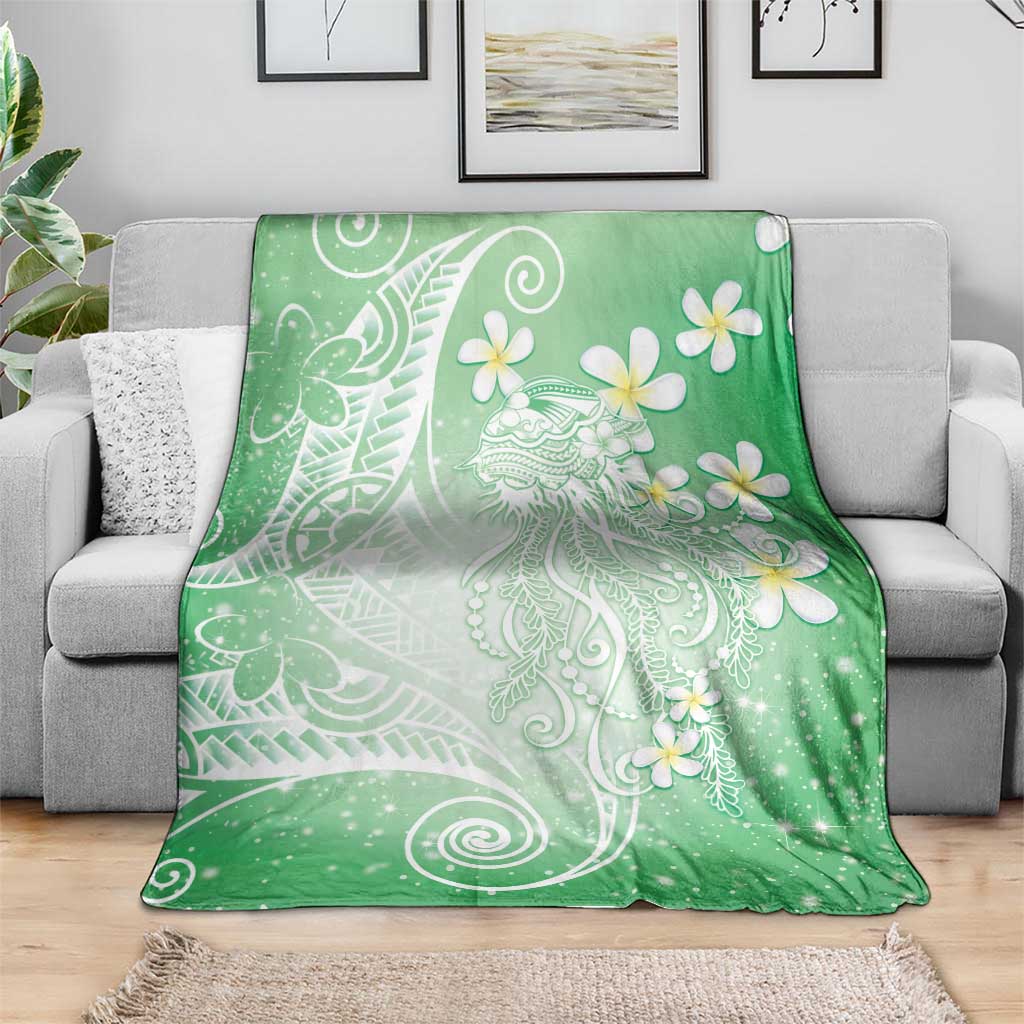 Polynesian Jellyfish Blanket With Plumeria Green LT05 - Polynesian Pride