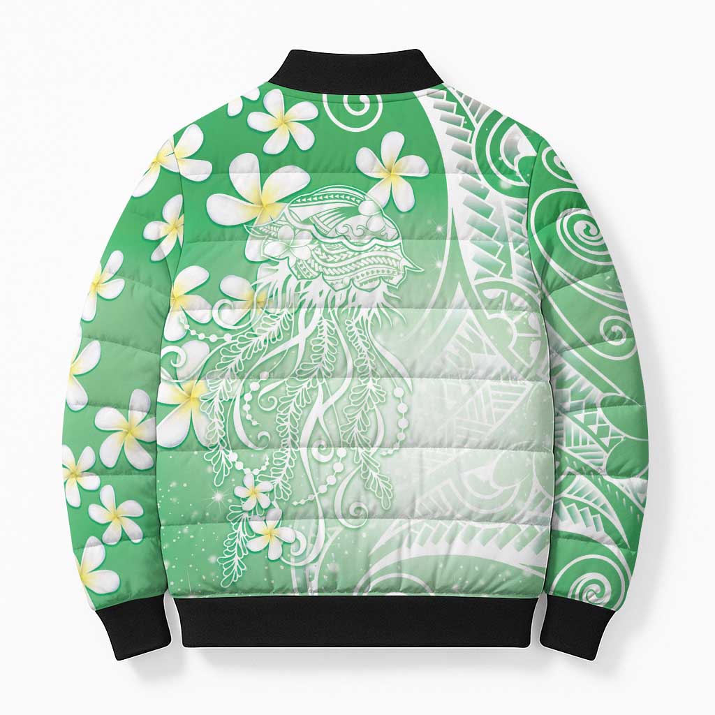 Polynesian Jellyfish Bomber Puffer Jacket With Plumeria Green LT05 - Polynesian Pride