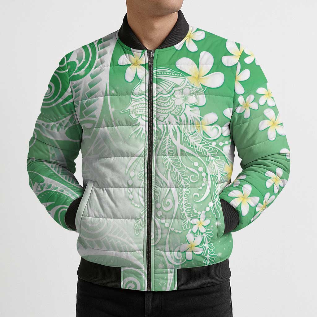Polynesian Jellyfish Bomber Puffer Jacket With Plumeria Green LT05 - Polynesian Pride