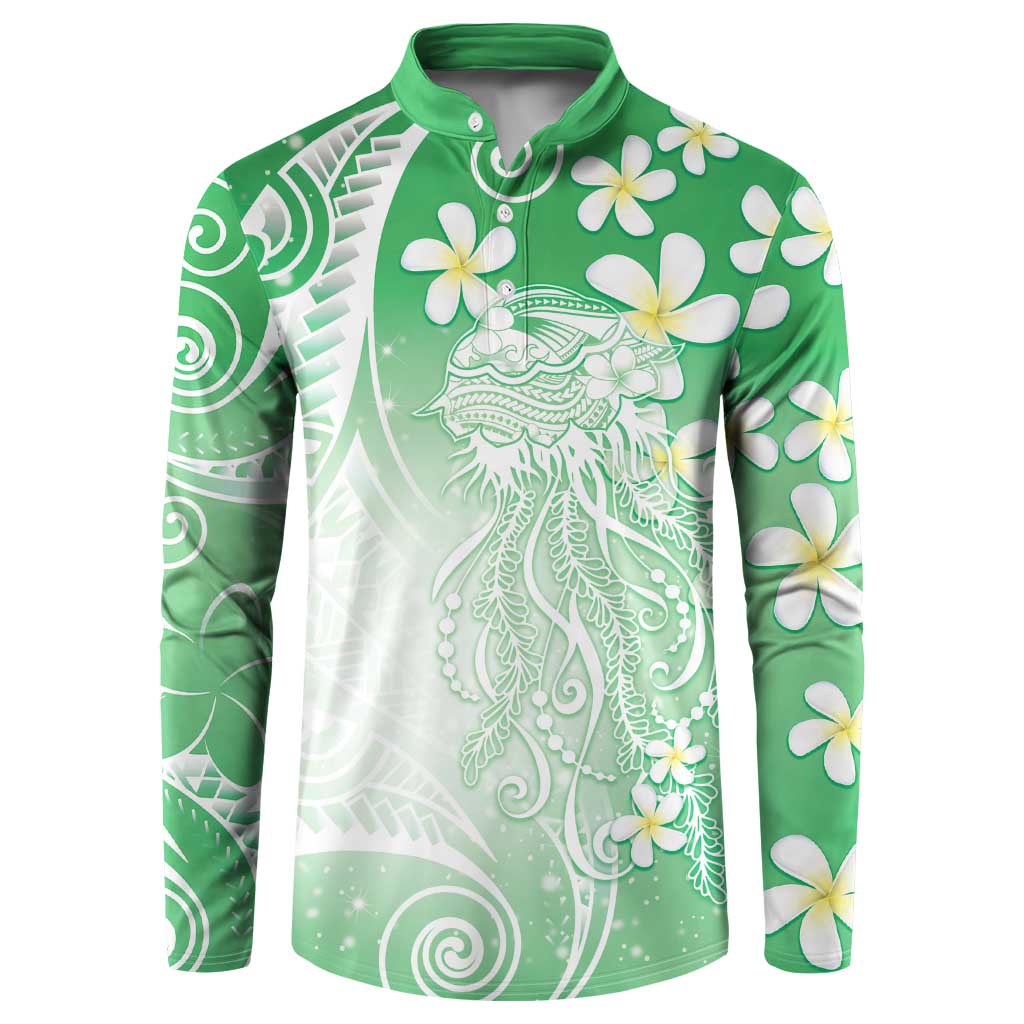 Polynesian Jellyfish Button Sweatshirt With Plumeria Green LT05 Green - Polynesian Pride