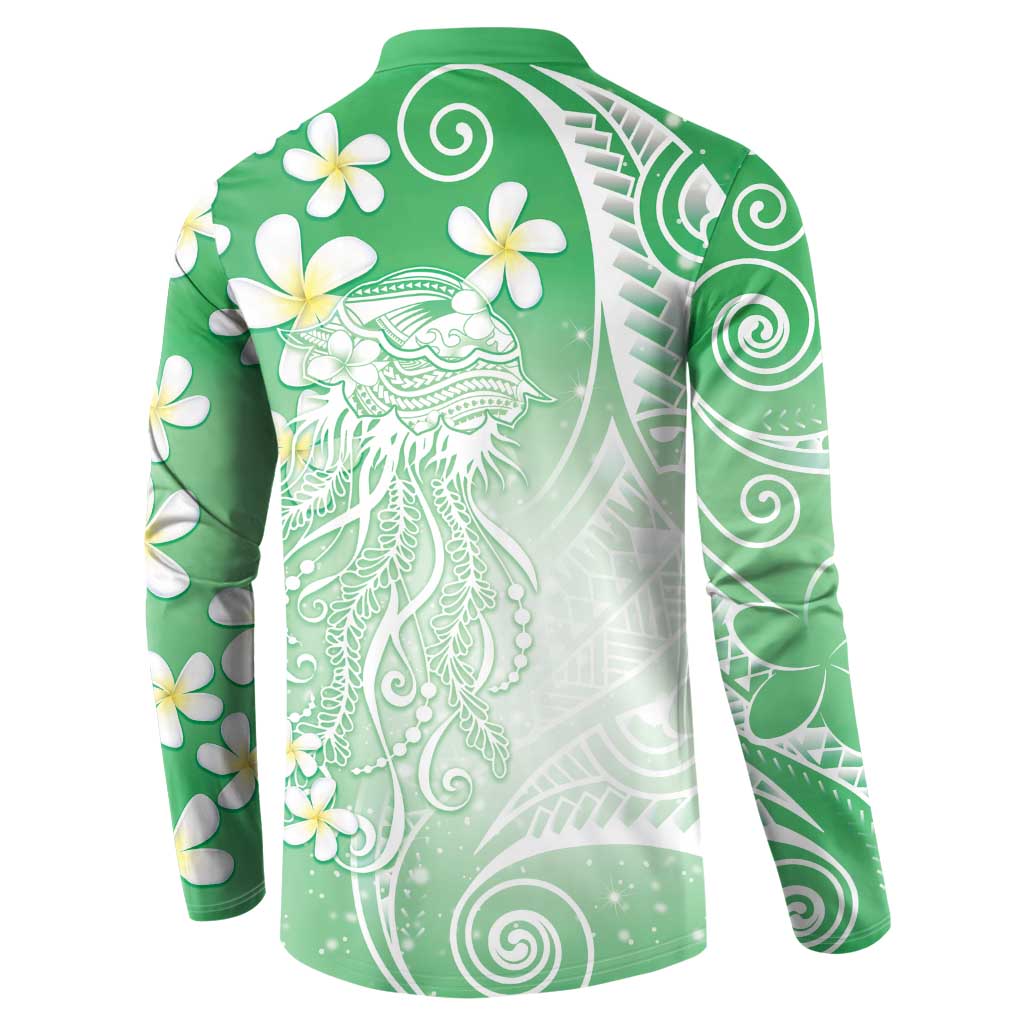 Polynesian Jellyfish Button Sweatshirt With Plumeria Green LT05 - Polynesian Pride
