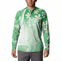 Polynesian Jellyfish Button Sweatshirt With Plumeria Green LT05 - Polynesian Pride