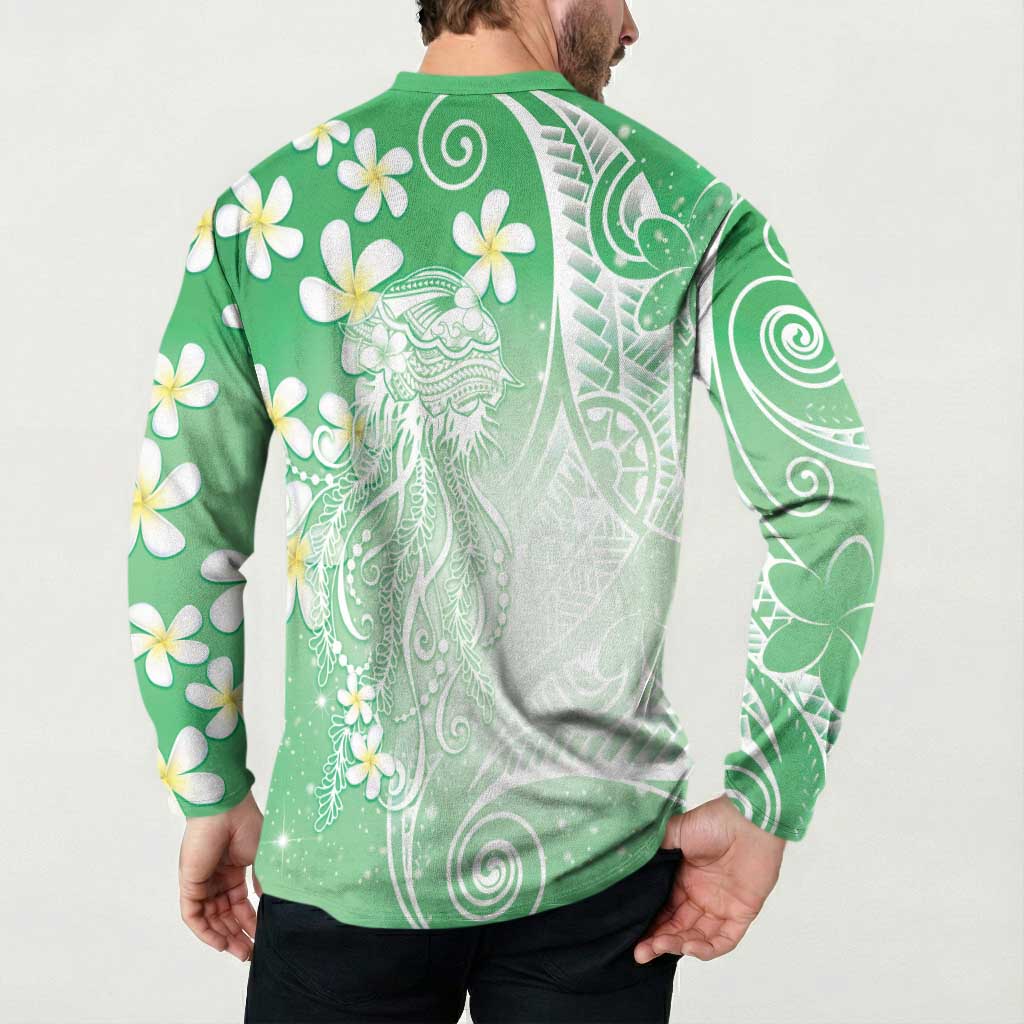 Polynesian Jellyfish Button Sweatshirt With Plumeria Green LT05 - Polynesian Pride