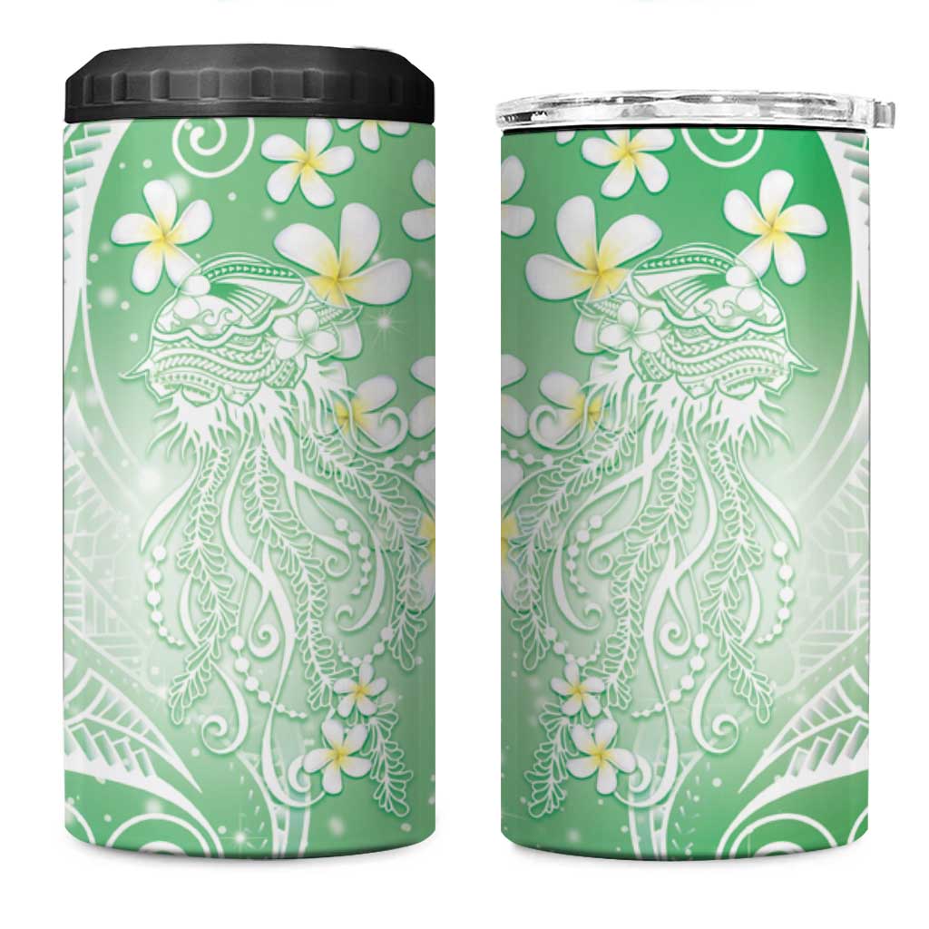 Polynesian Jellyfish 4 in 1 Can Cooler Tumbler With Plumeria Green LT05 One Size: 16 oz Green - Polynesian Pride
