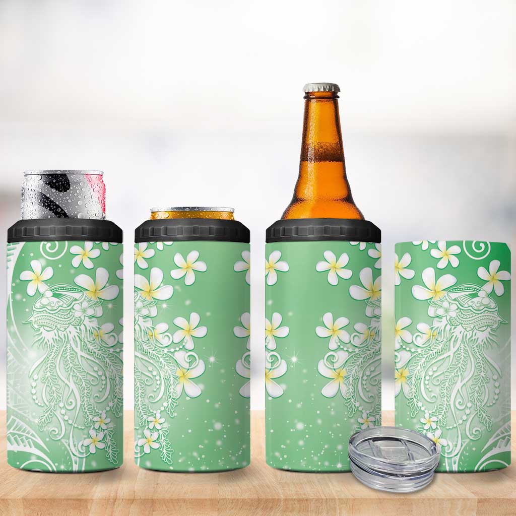 Polynesian Jellyfish 4 in 1 Can Cooler Tumbler With Plumeria Green LT05 - Polynesian Pride