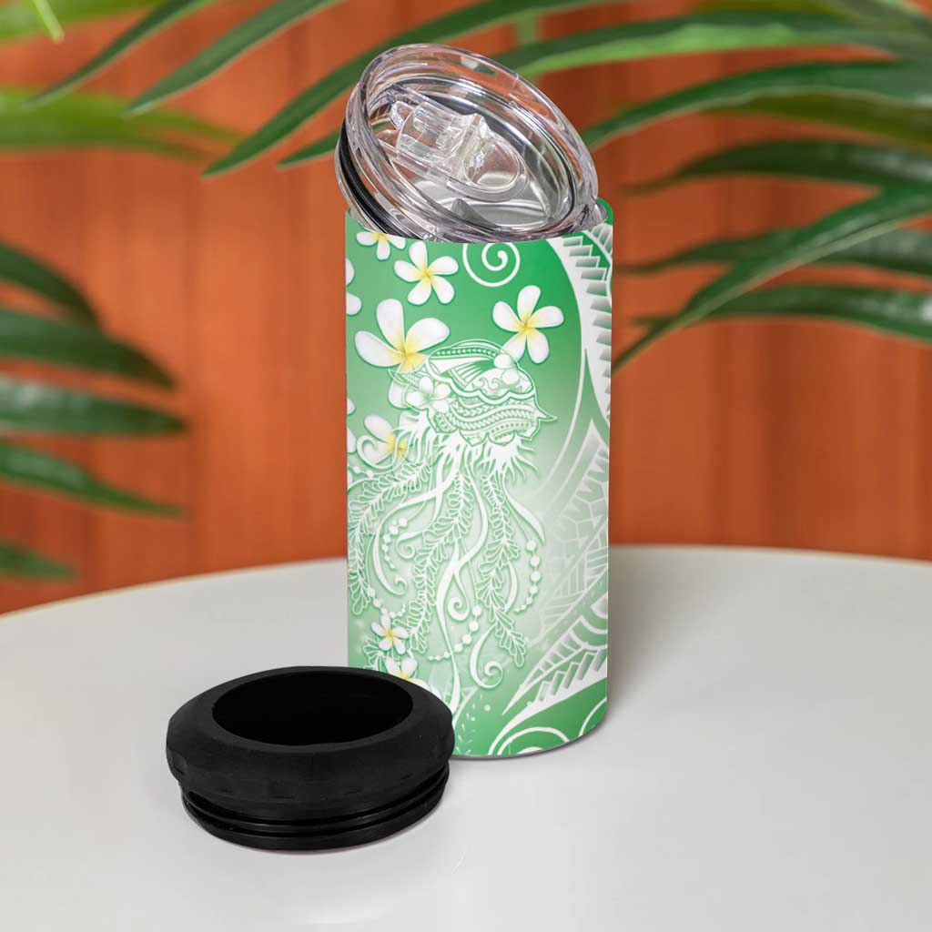 Polynesian Jellyfish 4 in 1 Can Cooler Tumbler With Plumeria Green LT05 - Polynesian Pride