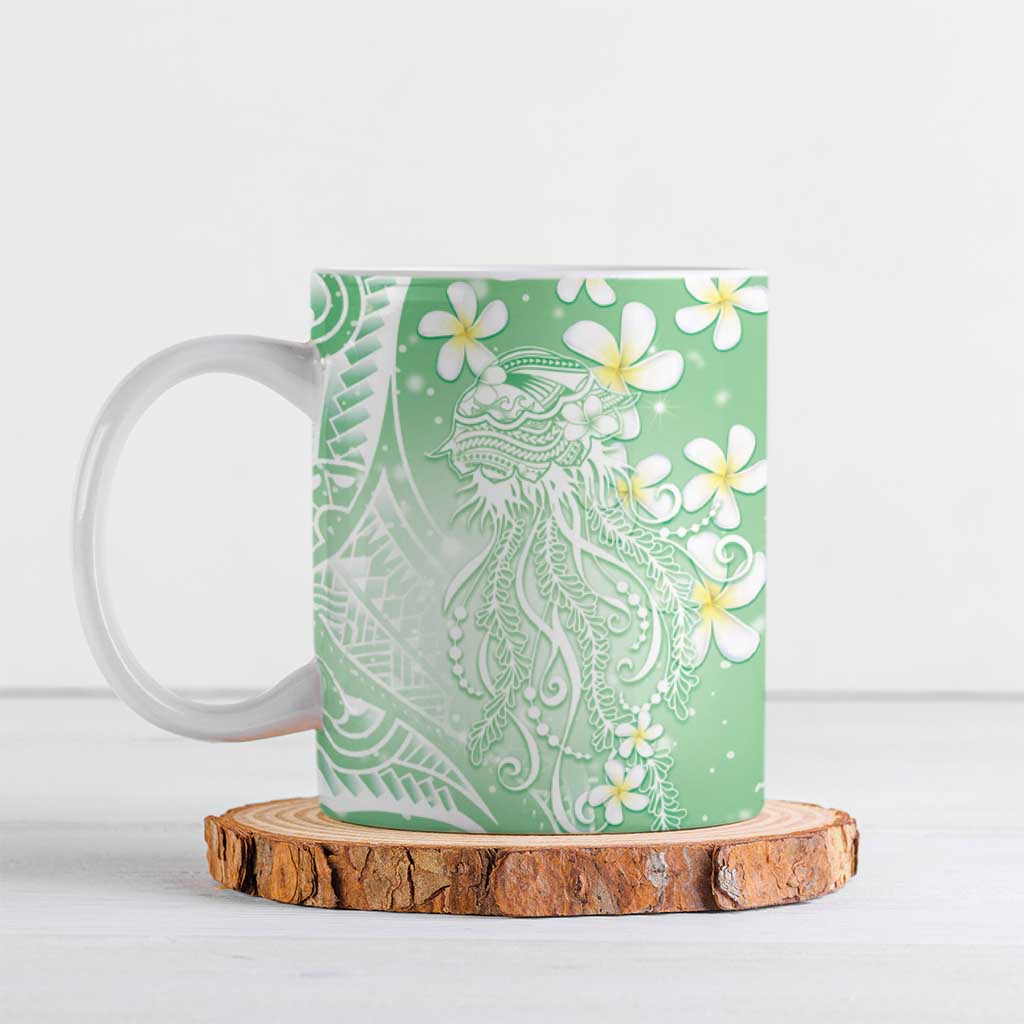 Polynesian Jellyfish Ceramic Mug With Plumeria Green LT05 Green - Polynesian Pride