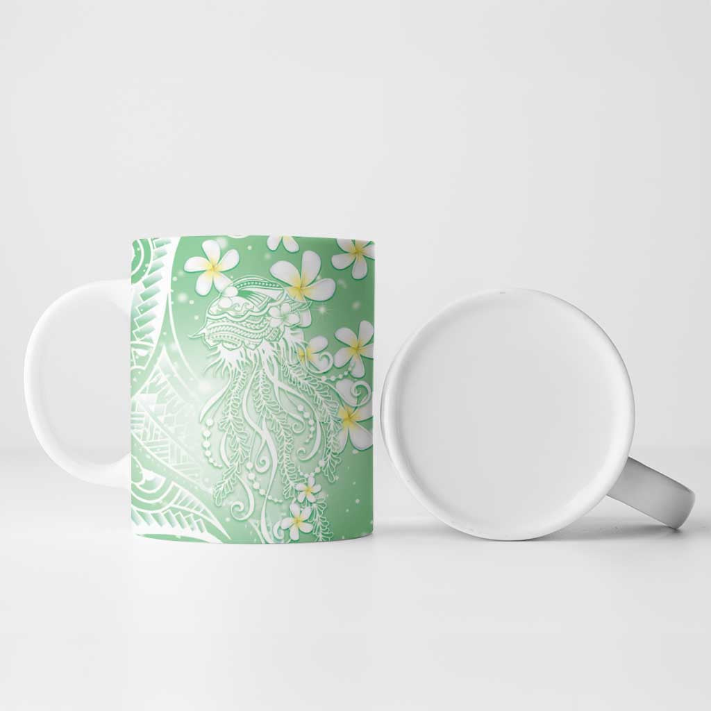 Polynesian Jellyfish Ceramic Mug With Plumeria Green LT05 - Polynesian Pride