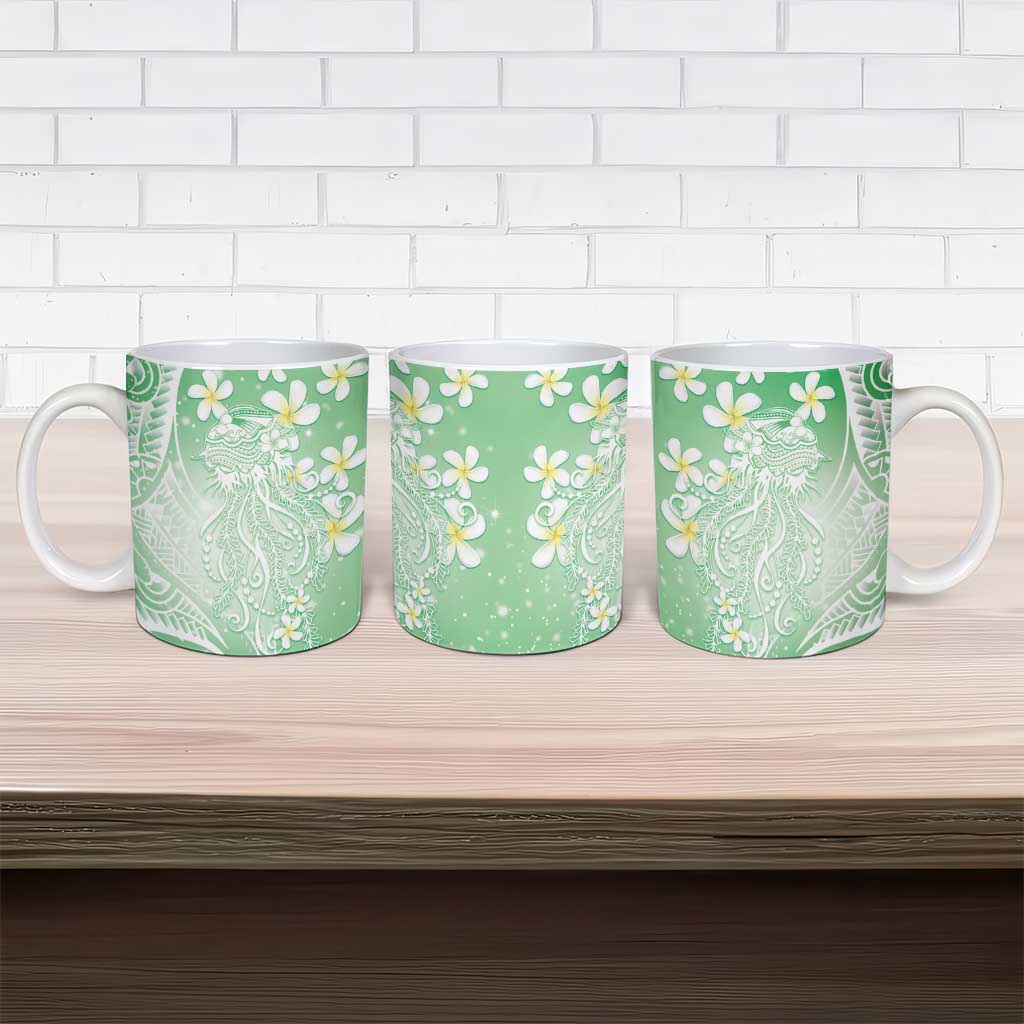 Polynesian Jellyfish Ceramic Mug With Plumeria Green LT05 - Polynesian Pride