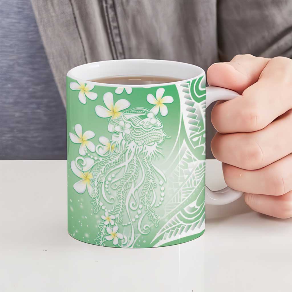 Polynesian Jellyfish Ceramic Mug With Plumeria Green LT05 - Polynesian Pride