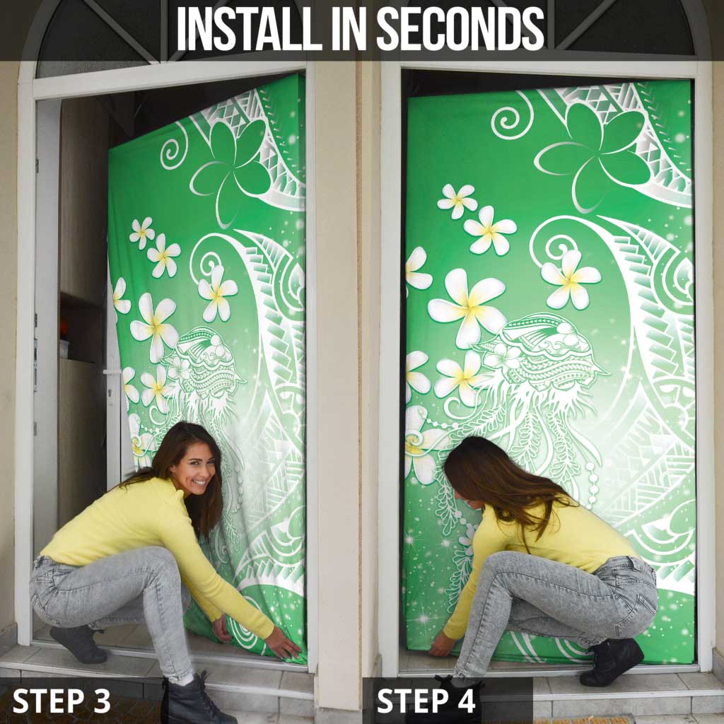 Polynesian Jellyfish Door Cover With Plumeria Green LT05 - Polynesian Pride