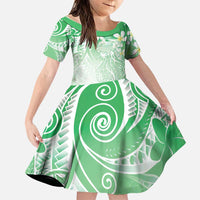 Polynesian Jellyfish Family Matching Off The Shoulder Long Sleeve Dress and Hawaiian Shirt With Plumeria Green