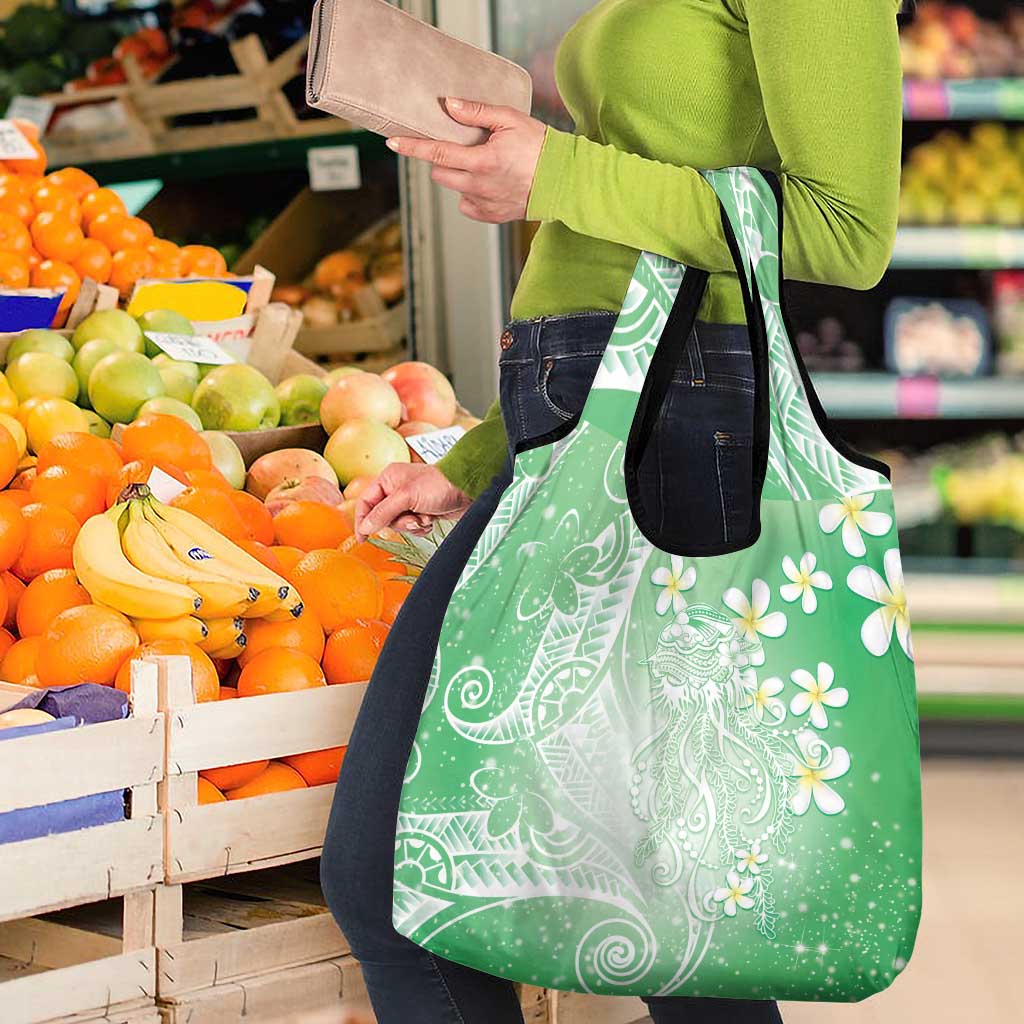 Polynesian Jellyfish Grocery Bag With Plumeria Green LT05 - Polynesian Pride