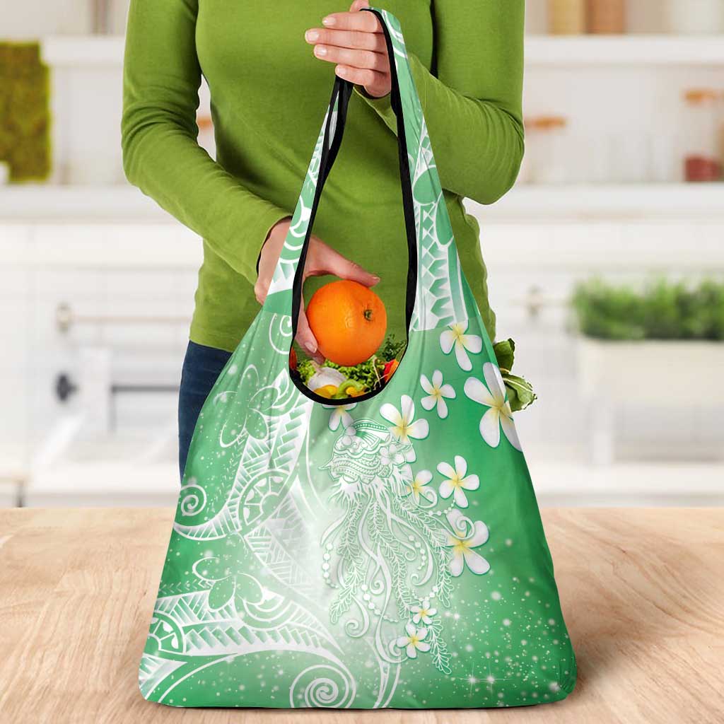 Polynesian Jellyfish Grocery Bag With Plumeria Green LT05 - Polynesian Pride