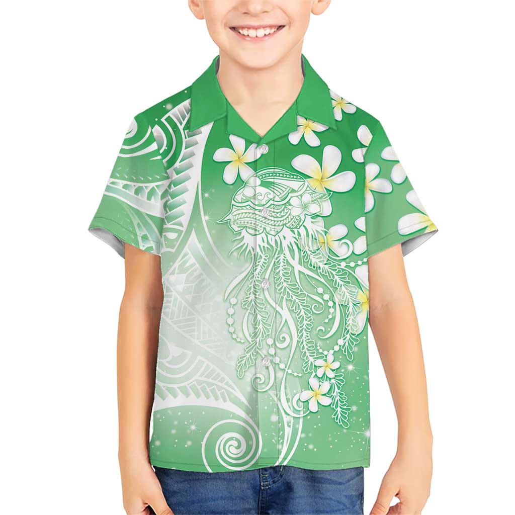 Polynesian Jellyfish Hawaiian Shirt With Plumeria Green LT05 - Polynesian Pride