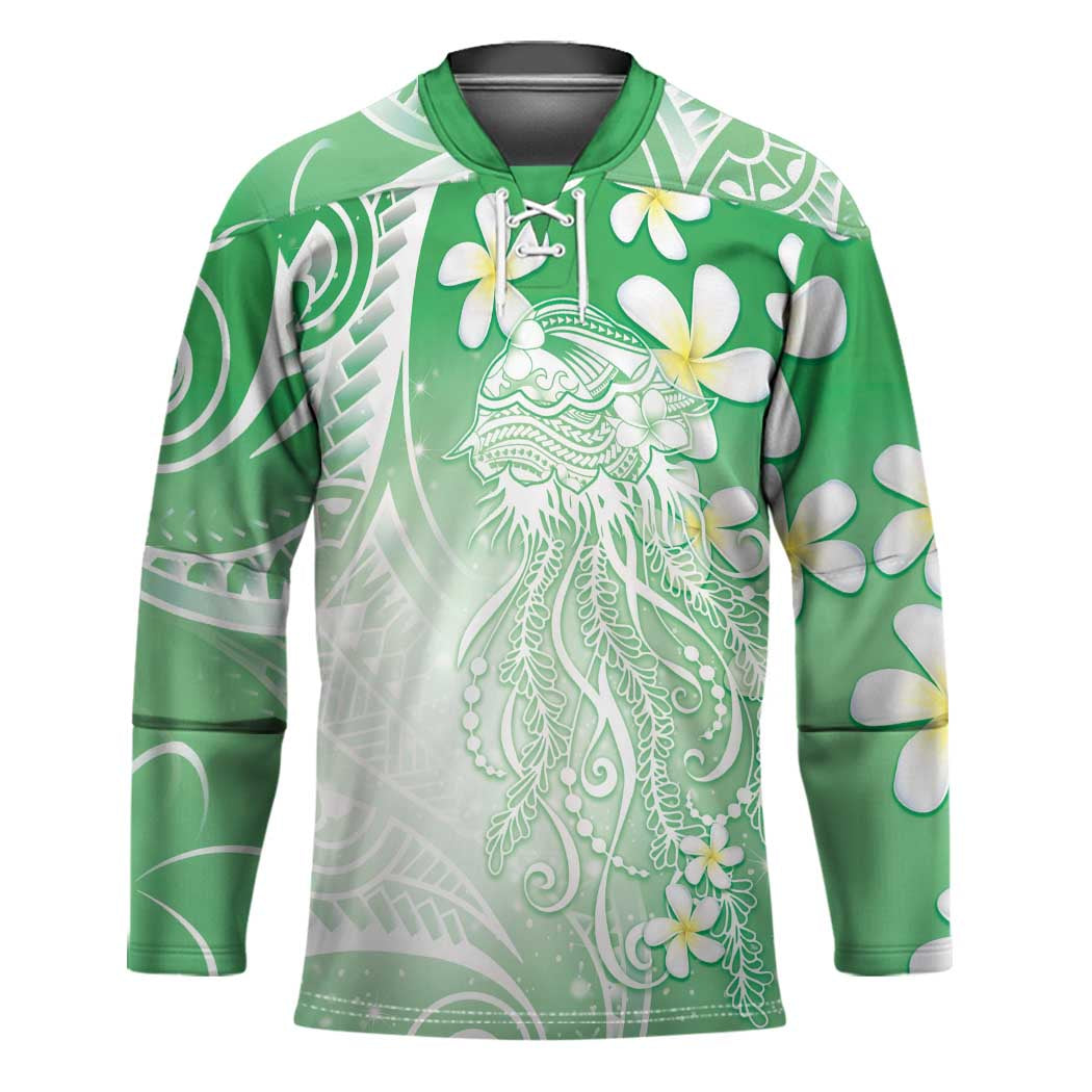 Polynesian Jellyfish Hockey Jersey With Plumeria Green LT05 Unisex Green - Polynesian Pride