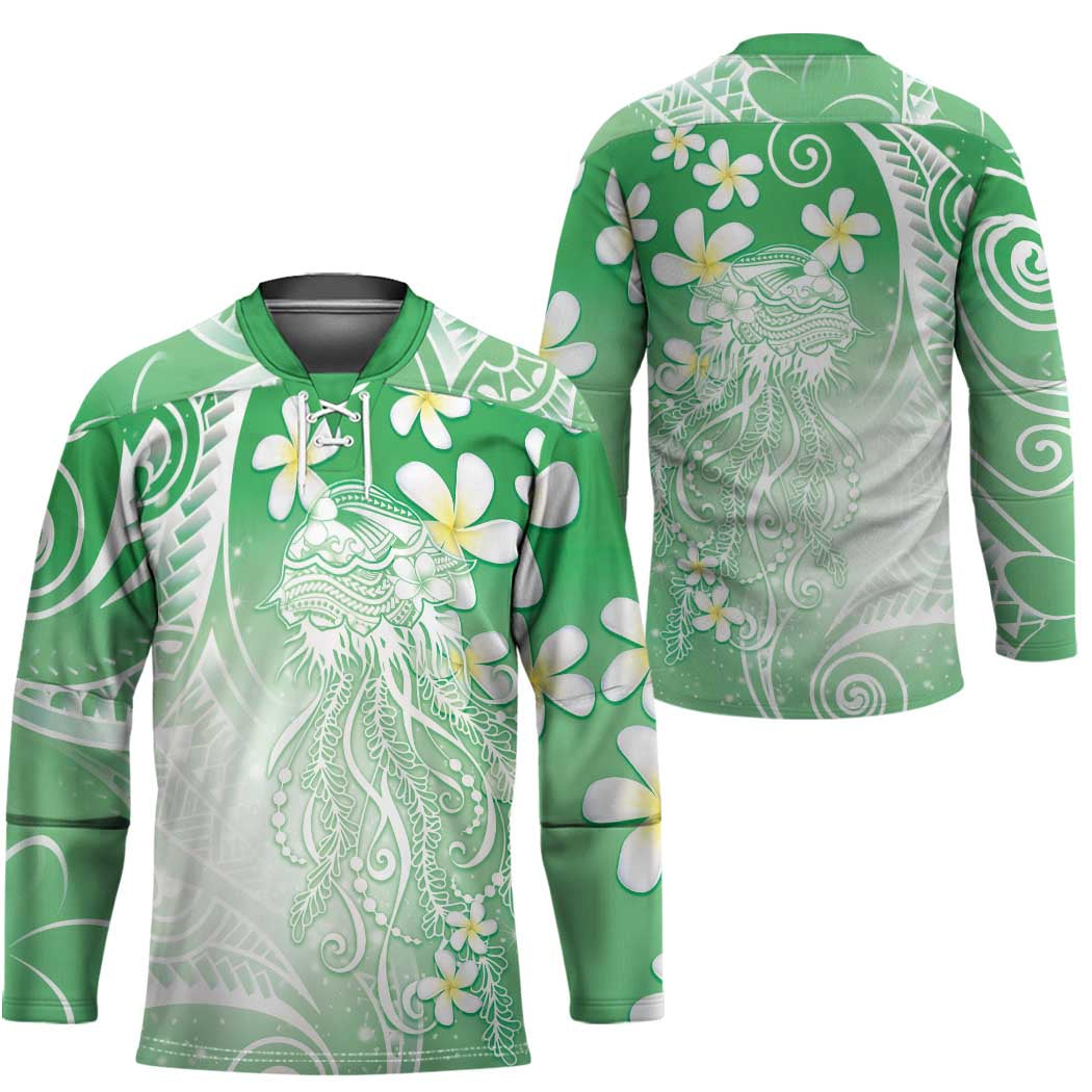 Polynesian Jellyfish Hockey Jersey With Plumeria Green LT05 - Polynesian Pride