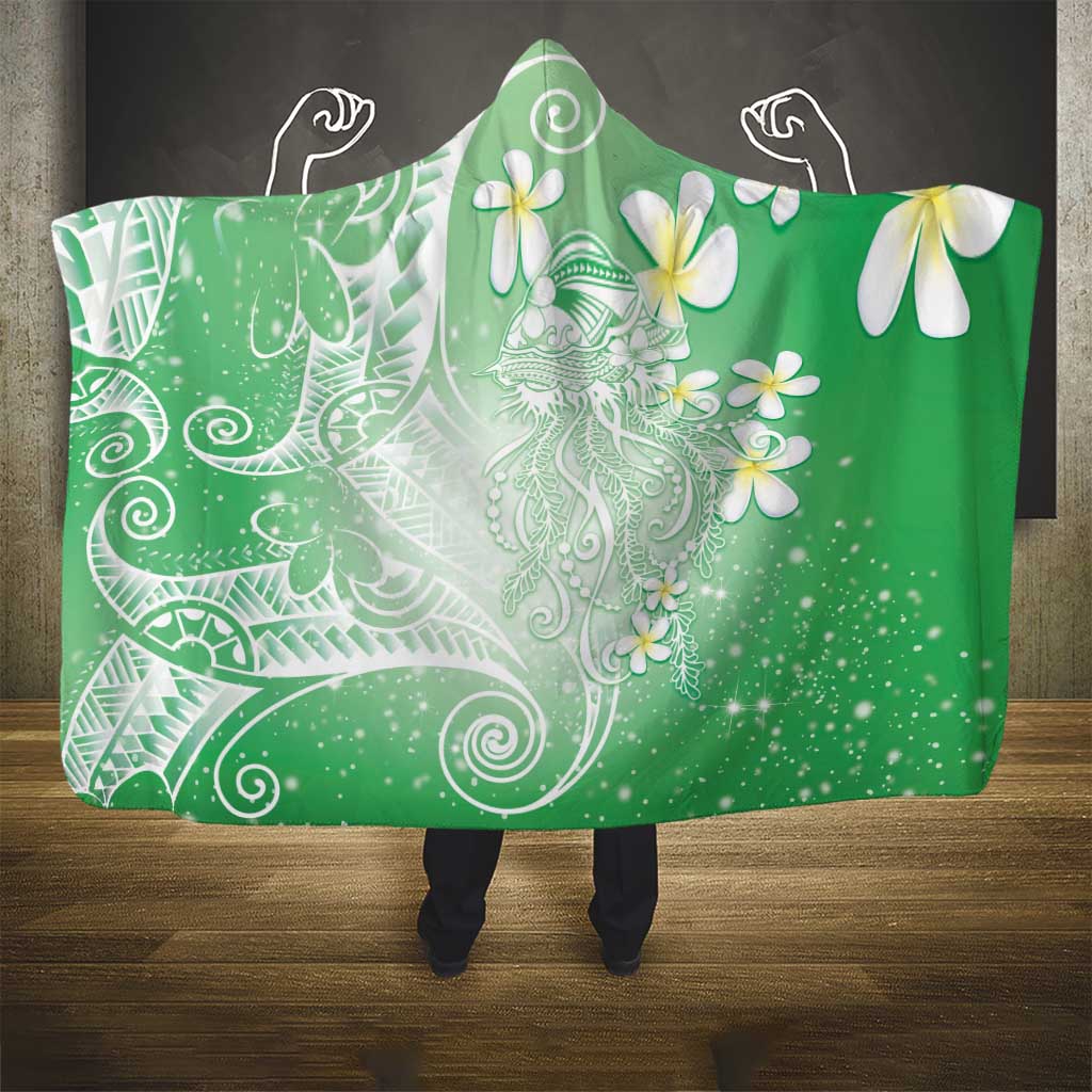 Polynesian Jellyfish Hooded Blanket With Plumeria Green LT05 - Polynesian Pride