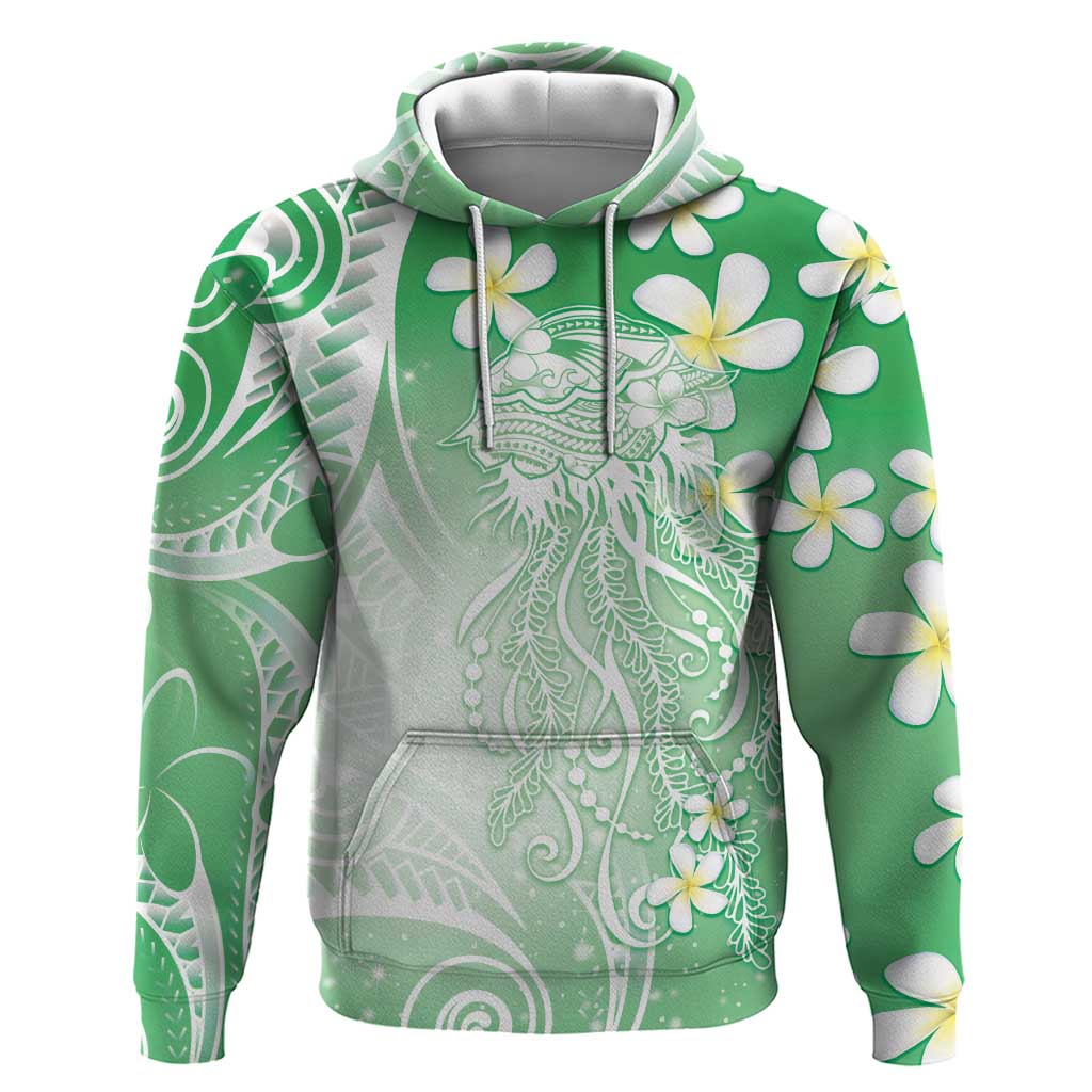 Polynesian Jellyfish Hoodie With Plumeria Green LT05 Pullover Hoodie Green - Polynesian Pride