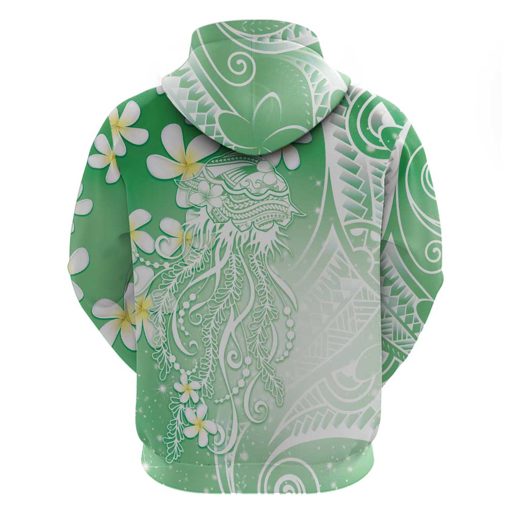 Polynesian Jellyfish Hoodie With Plumeria Green LT05 - Polynesian Pride