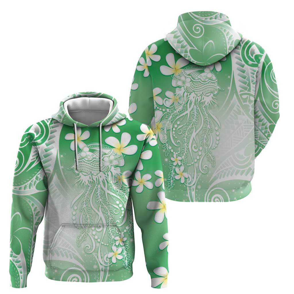 Polynesian Jellyfish Hoodie With Plumeria Green LT05 - Polynesian Pride